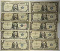 Lot of 10: $1 Silver Certificates