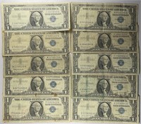 Lot of 10: $1 Silver Certificates