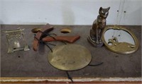 Brass Mirror, Cat Figurine & More