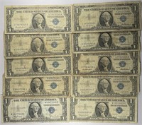 Lot of 10: $1 Silver Certificates