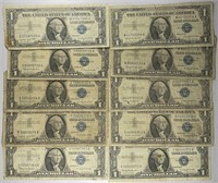 Lot of 10: $1 Silver Certificates