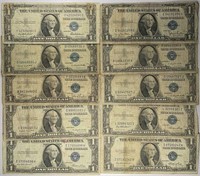 Lot of 10: $1 Silver Certificates