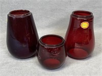 3 Ruby Glass Lantern Shades