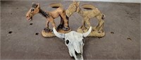 (2) Horse & (1) Cow Skull Figurines