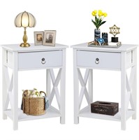 N1507  White Nightstand with Drawer Storage