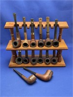 Pipe Holder with 14 Vintage Pipes