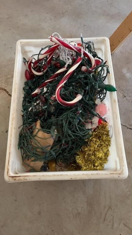 Box of Christmas decor