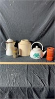 Coffee & tea pot, vintage cinnamon can, and more