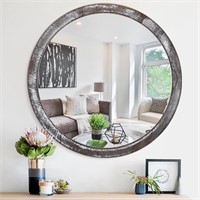 20 Inch Rustic Black Round Wall Mirror