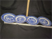 4 blue willow plates