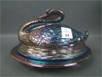 Sowerby Blue Covered Swan Candy Dish