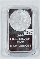 Silvertowne  5 troy ounces .999 silver Buffalo bar