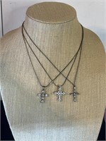 3 necklaces marked 925 with cross pendents