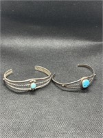 2 unmarked silver bracelets with turquoise stones