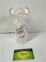 Fenton Painted Scalloped Glass Bud Vase