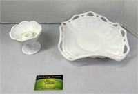 Milk Glass Dish and Candle Holder