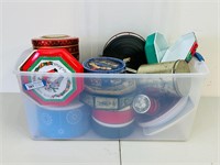 Tote of - Tins, Plastic Containers & Serving Pcs