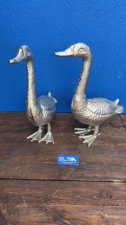PAIR OF CHROME DUCK ORNAMENTS