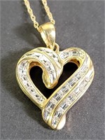 10k Gold & Diamond Heart Pendant & Necklace