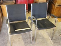 2 Metal and Fabric Stackable Chairs