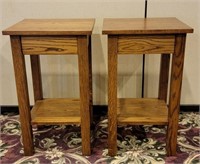 Oak Side Tables w/ Drawers (2)