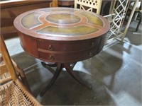 ANTIQUE 1 DR PEDESTAL WITH LEATHER TOP TABLE