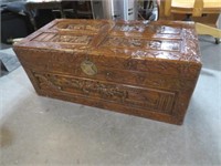 WOOD ORNATE HAND CARVED LIFT TOP TRUNK