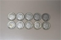 (10) ROOSEVELT DIMES VARIOUS DATES & MM 90%