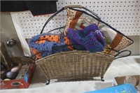 WICKER BASKET, NEEDLE POINT PILLOW, AFGHAN, MISC.
