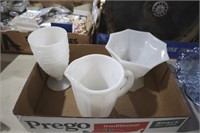 COLLECTION OF MILK GLASS VASES & PITCHER