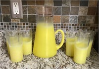Yellow frosted glass Blendo pitcher & glasses set