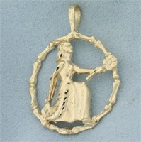 Virgo Kneeling Girl With Flowers Pendant in 14k Ye