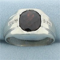 Mens Garnet and Diamond Ring in 10k White Gold