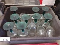 Tote of assorted wine glasses (need cleaned from