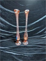 Pair of Vintage Blown Glass Peach Footed Vases
