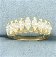 Marquise Diamond 9 Stone Ring in 14k Yellow Gold