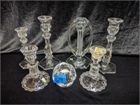(7) Clear Glass Candle Holders - Most Crystal