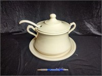 Heavy White USA Soup Tureen with Ladle