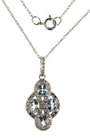 14kt Gold Natural Aquamarine & Diamond Necklace