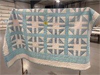 HAND STITCHED BABY BLUE ABSTRACT DESIGN QUILT