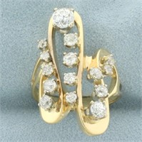 Antique Diamond Abstract Design Swirl Ring in 14k