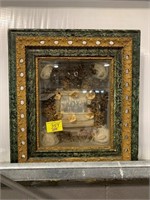 ANTIQUE ORNATE FRAMED MOURNING PICTURE (FLOWERS