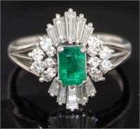 ******Platinum Natural Emerald & Diamond Ring