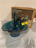 IRIDESCENT CARNIVAL GLASS BASKET W/ BOX