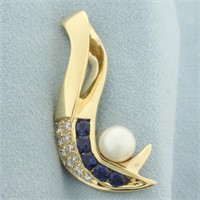 Designer Sapphire, Diamond, and Akoya Pearl Slide