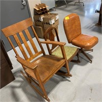 VINYL SWIVEL CHAIR, SMALL WOODEN ROCKING CHAIR,