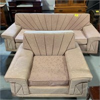 79" LONG PINK UPHOLSTERED SOFA W/ MATCHING CHAIR