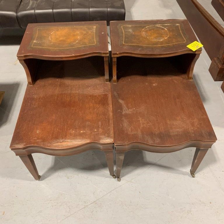 PAIR OF LEATHER TOP SIDE TABLES