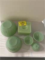 GROUP OF JADEITE GLASS - 2 FIRE KING SWIRL MIXING