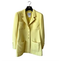 Chanel 97C Bright Yellow Tweed CC Logo Button Blaz